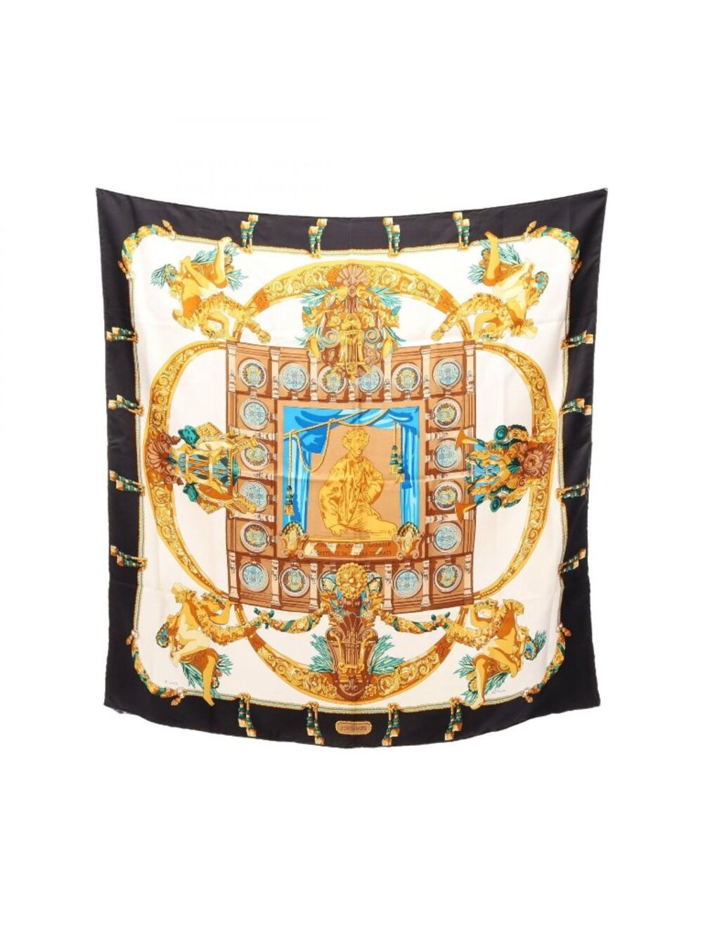 Hermes Scarf Carre 90 Hommage Charles Garnier White Navy Gault Silk